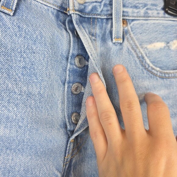 Levis 501 Premium Shorts Womens 27 Blue Denim High Rise Button Fly Distressed - Picture 7 of 13